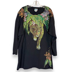Vintage Leopard Jungle Hand Painted Tunic Top T-Shirt Artsy Novelty Boho 2X